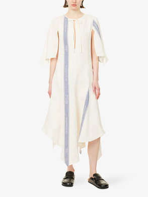 chinese dress ladies WOMENS DRAPED HEM DRESS IN OFF-WHITE & BLUE in OFF WHITE/BLUE  DR0524PG189861404