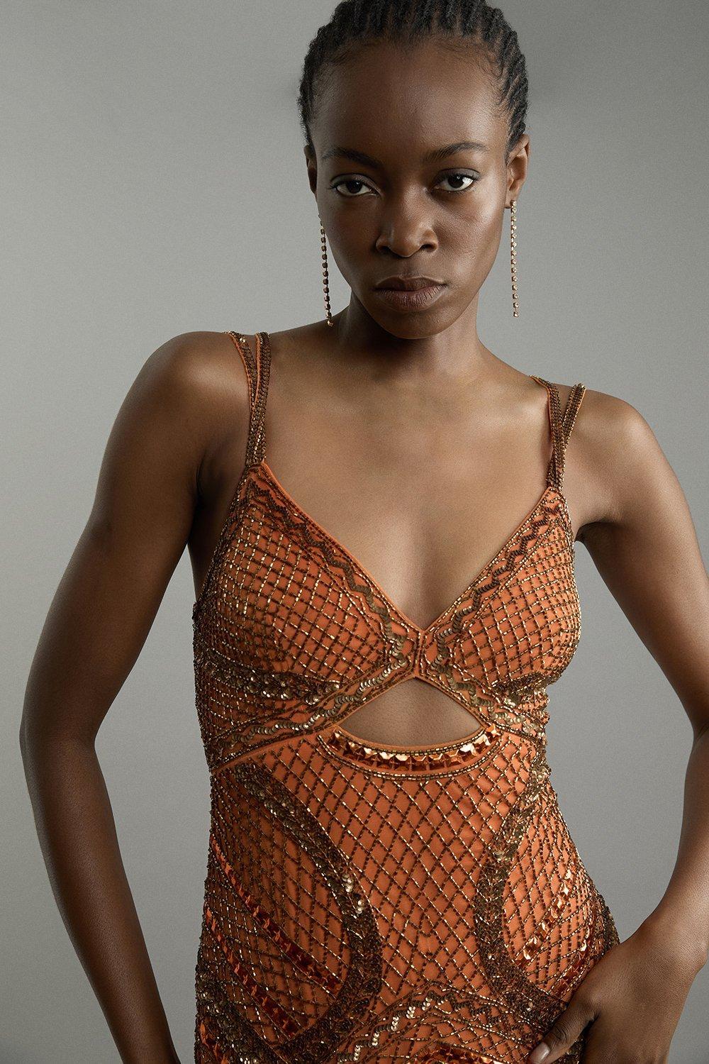 cutwork beaded embroidered woven maxi dress Karen Millen Cutwork Beaded Embroidered Woven Maxi Dress in Aqua