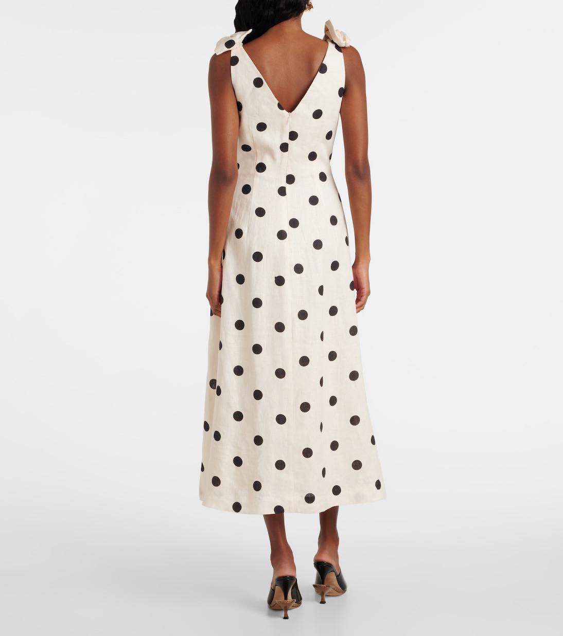 zimmermann polka dot linen midi dress Zimmermann Crush Polka-dot Linen Midi Dress In Multi