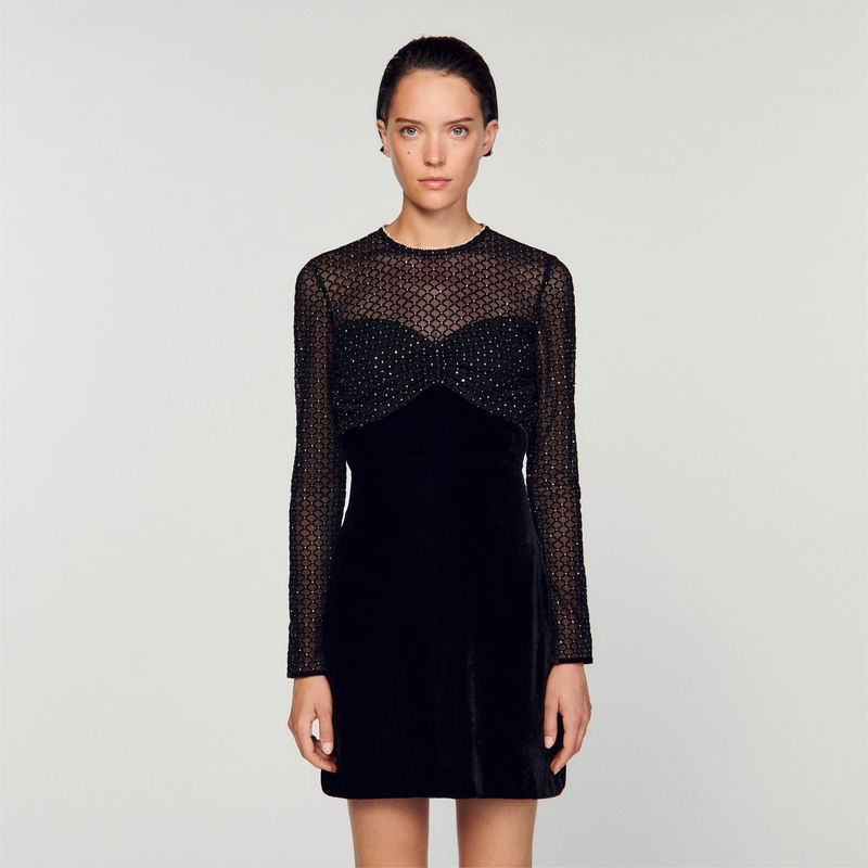 SANDRO Velvet And Rhinestone Dress | endource SANDRO Velvet And Rhinestone Dress | endource