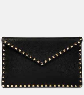Black Valentino Garavani envelope clutch with gold studs