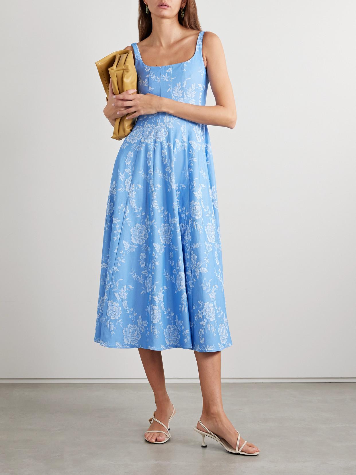staud wells floral midi dress Staud, Wells floral cotton midi dress, Women, Blue, XXS, Dresses