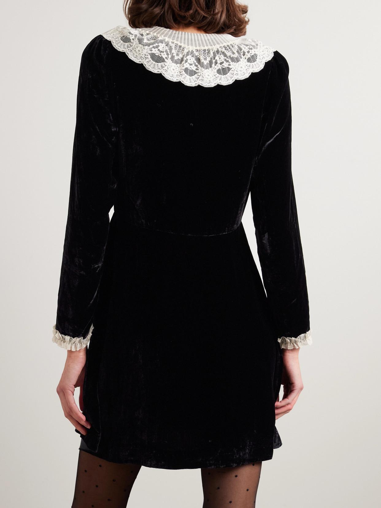 DEN Lisbeth Lace-Trimmed Embellished Velvet Mini Dress | endource