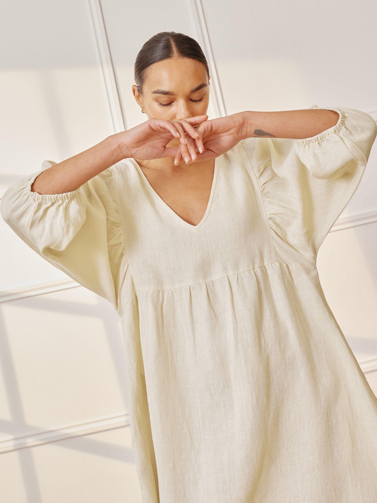 knee length dresses for ladies Balloon Sleeve Dress in Linen Viscose main image 1