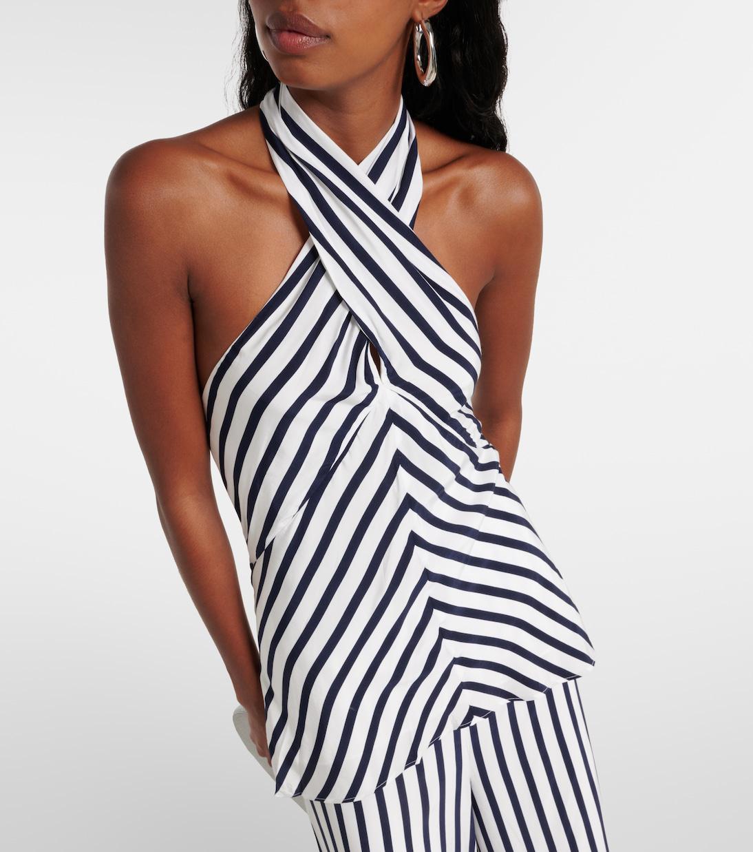 staud dawn striped halter dress Staud Dawn Striped Halter Dress In Seaweed Stripe - 50% Off