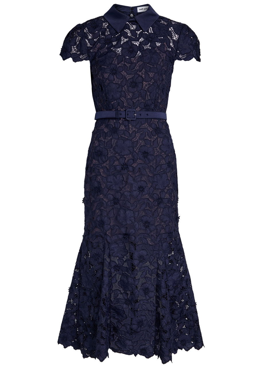 self-portrait guipure lace belted midi-dress SELF-PORTRAIT Belted Guipure Lace Midi Dress