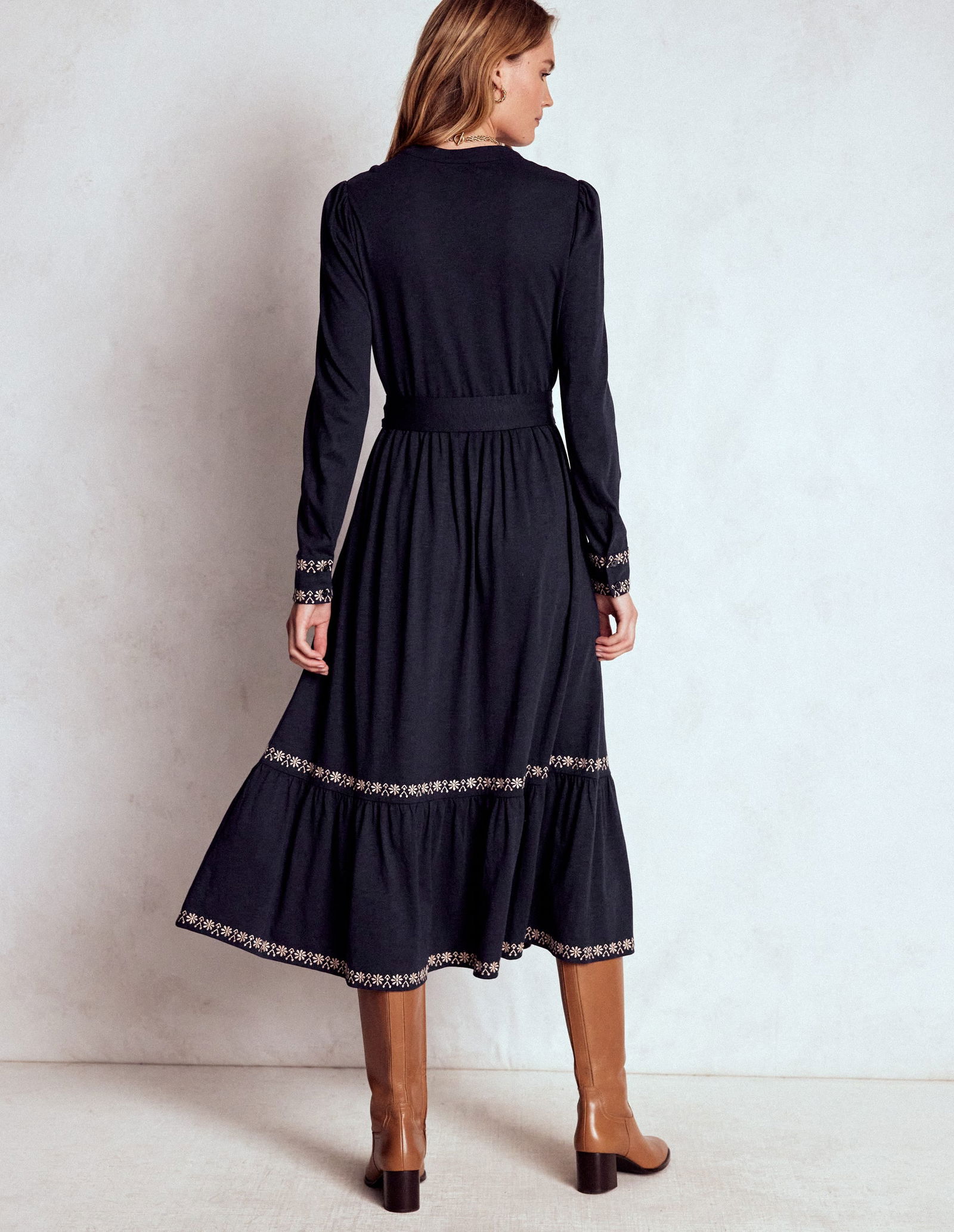 BODEN Edwina Jersey Shirt Dress-Navy | endource
