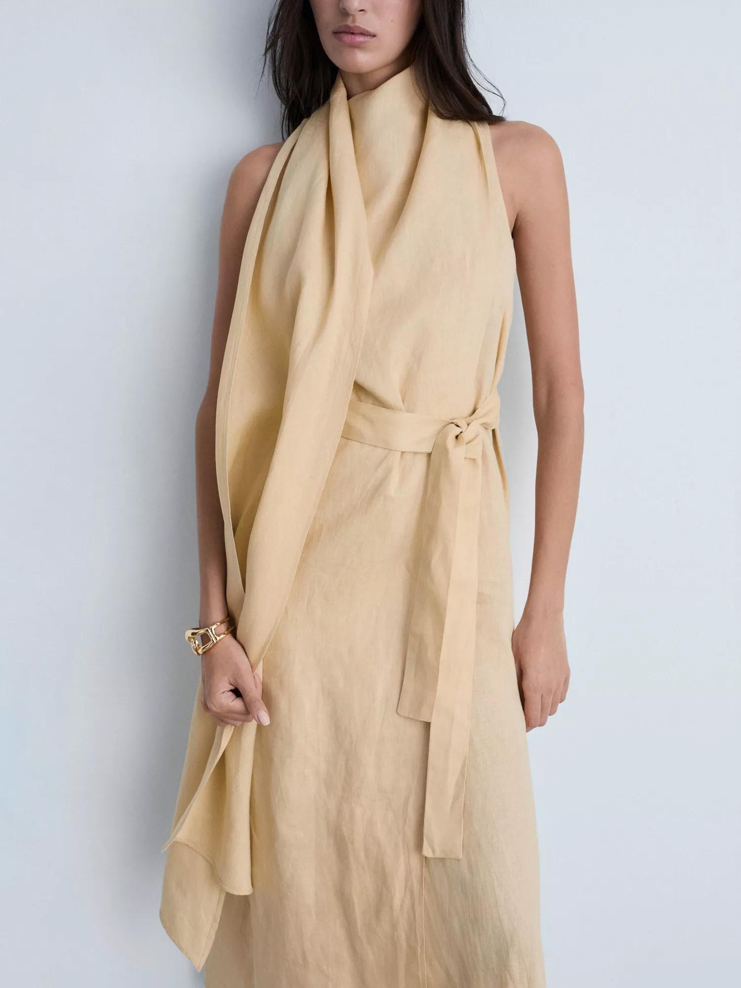 MANGO Oasis Drape Wrap Pure Linen Dress | endource