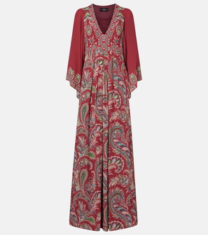 Red paisley print maxi dress with flared sleeves
