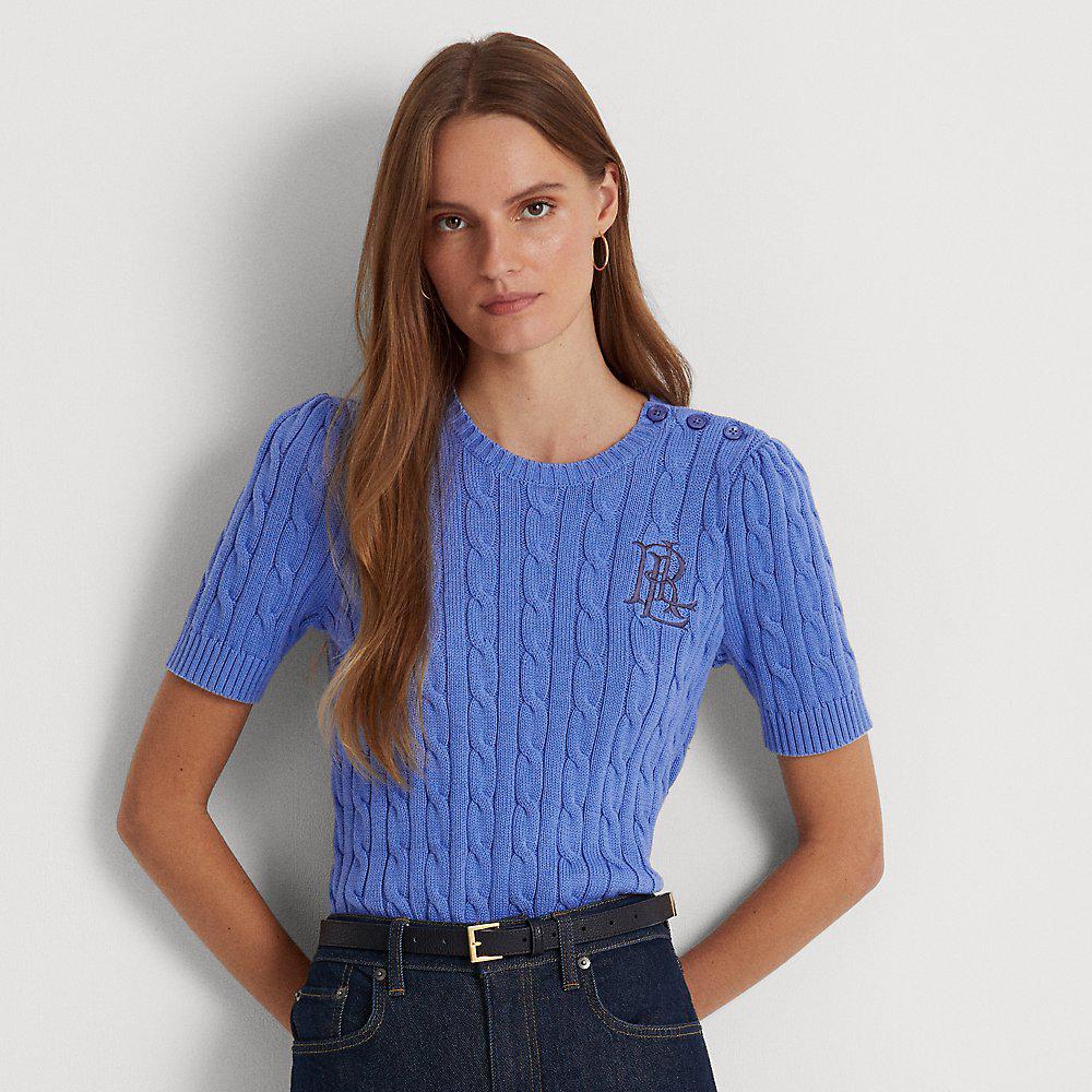 LAUREN RALPH LAUREN Cable-Knit Cotton Short-Sleeve Jumper | endource