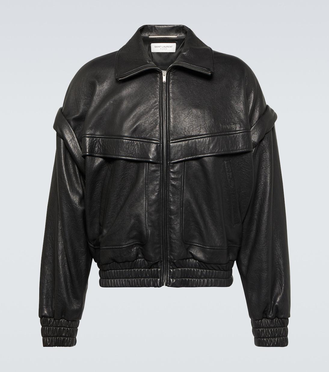SAINT LAURENT Distressed Leather Bomber Jacket endource
