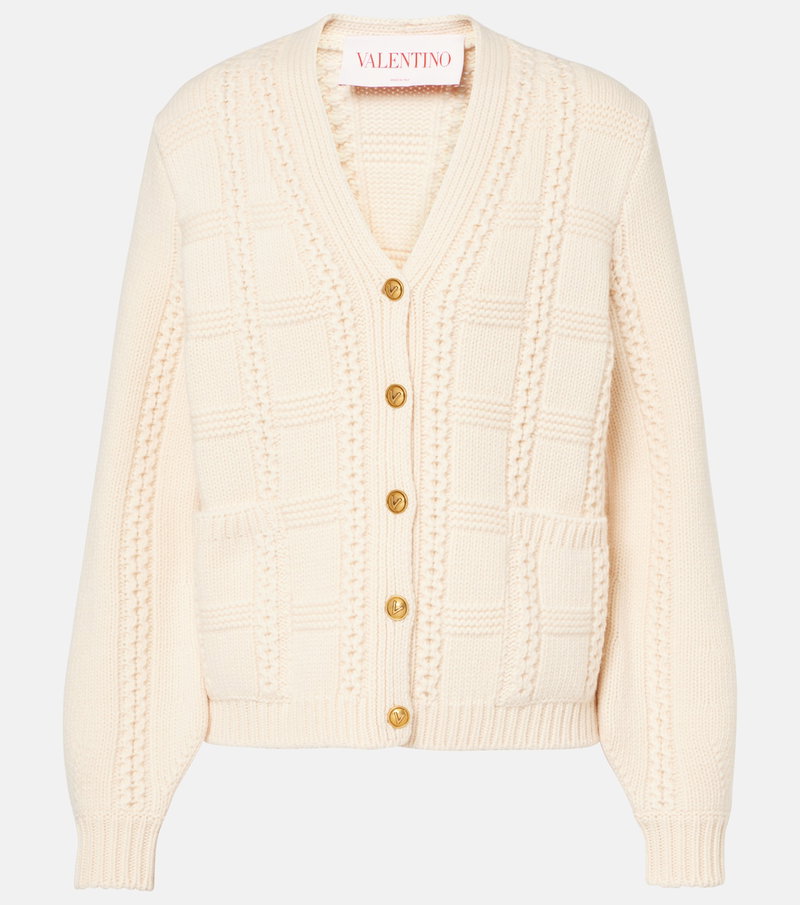 Cream cable-knit cardigan with button detailing