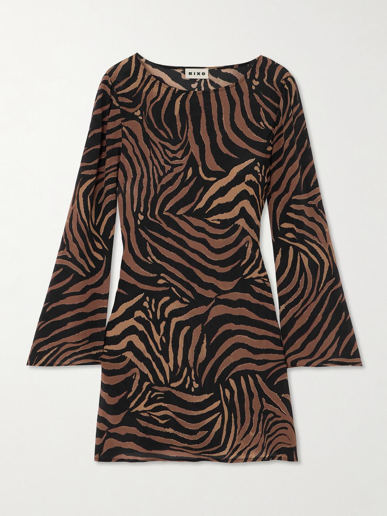 RIXO Ridley Tiger Crepe De Chine Mini Dress endource