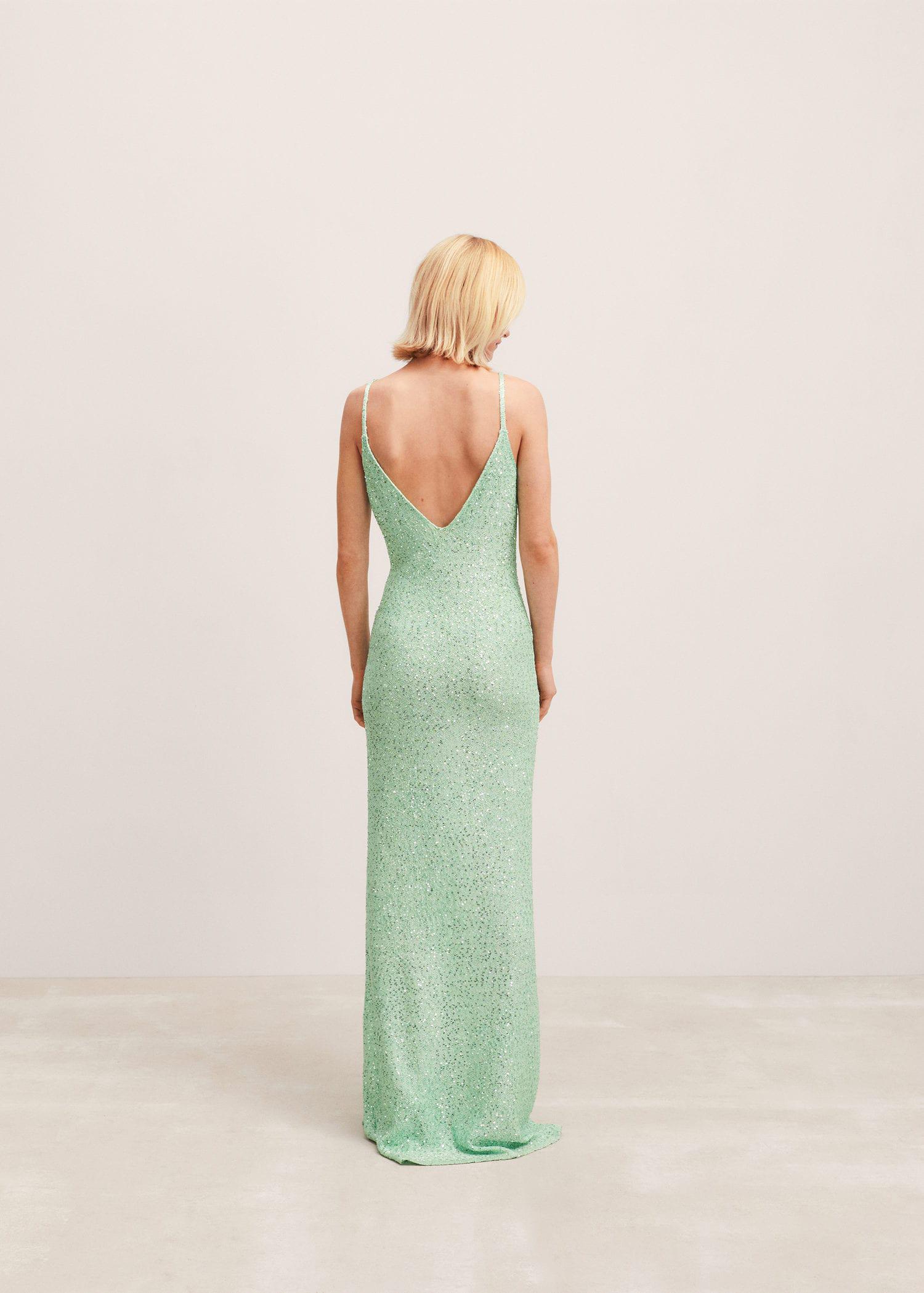 green emerald velvet dress Green Sequined High Neck Sleeveless Column Gown main image 1