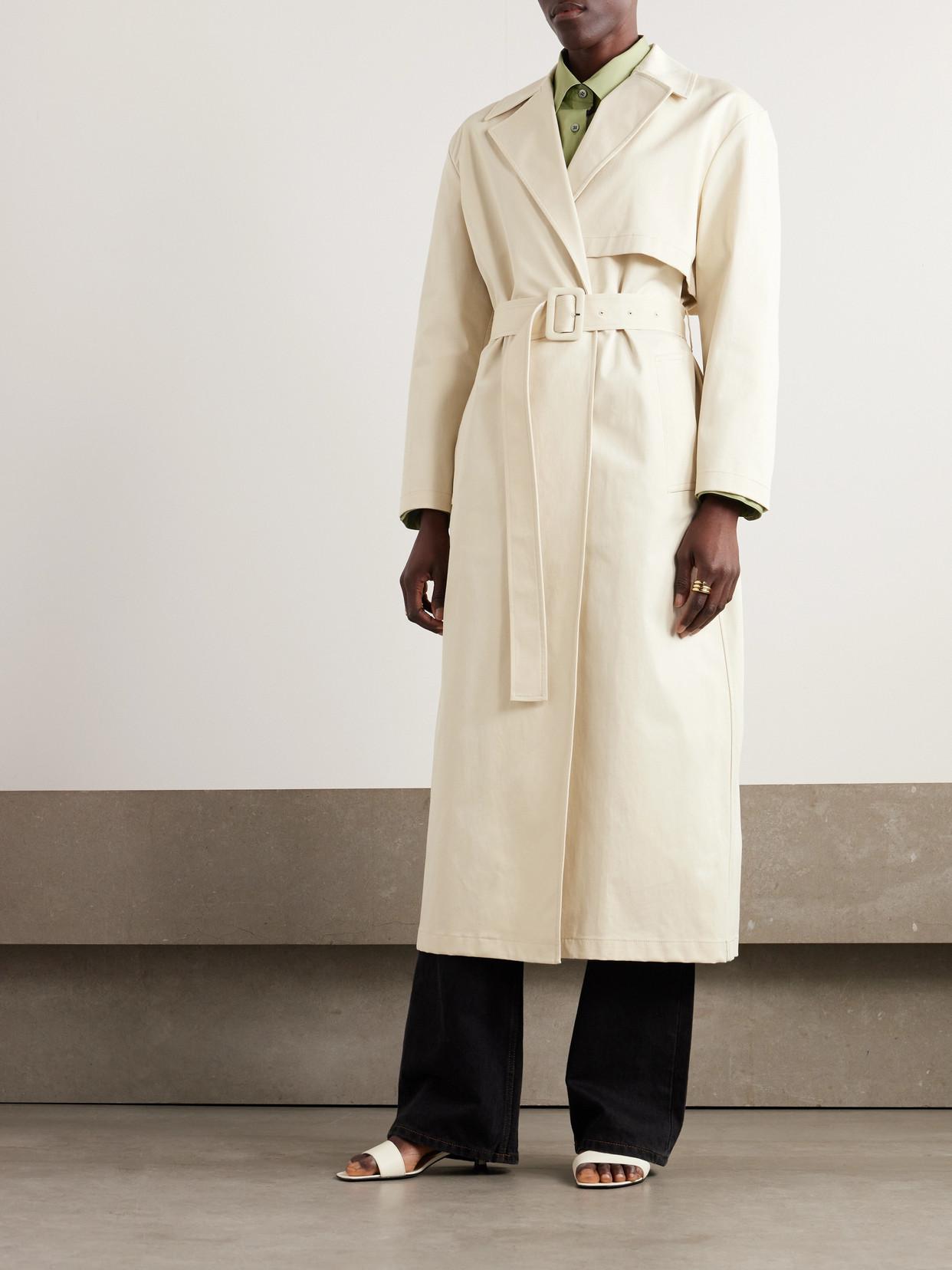 50% off THEORY Belted Organic Cotton-Blend Twill Trench Coat 