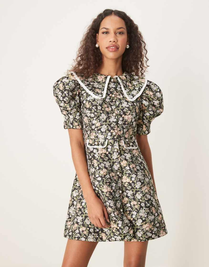 sister jane oversized collar corsage mini dress in black Sister Jane Oversized Collar Velvet Mini Dress