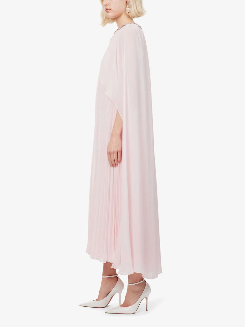 SELF-PORTRAIT Crystal-Embellished Cape Chiffon Midi Dress | endource