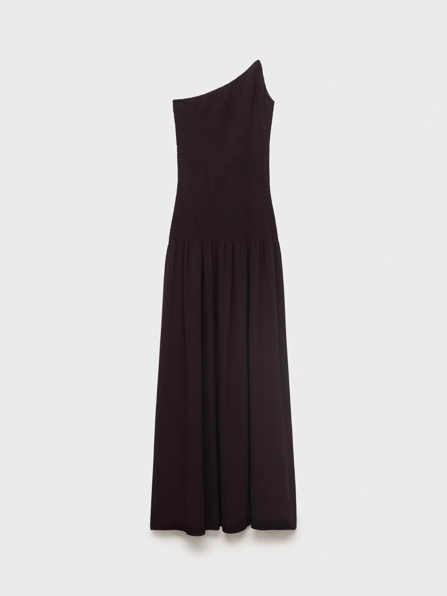 MANGO Leia Asymmetric Drop Waist Dress, Dark Brown | endource