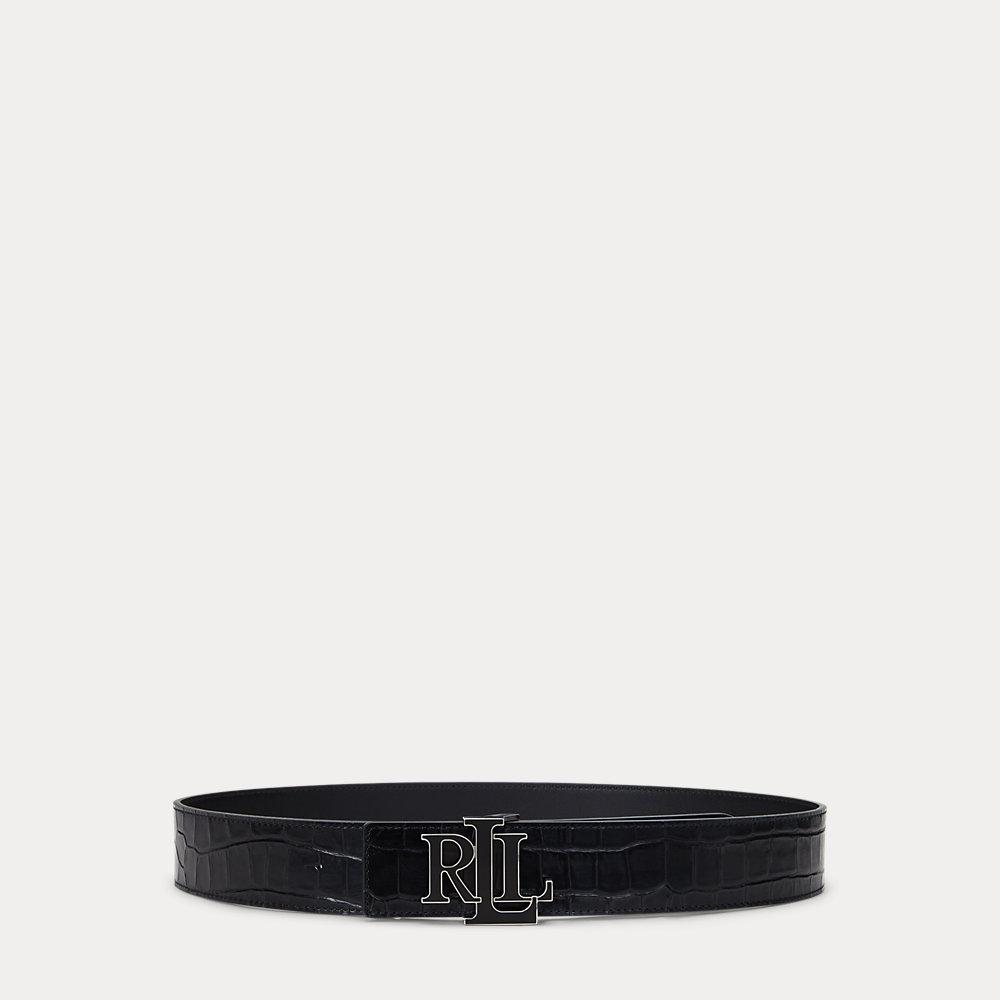 Lauren Ralph Lauren Belt Women Medium Black Croc Embossed Leather Preppy Classic Lauren Ralph Lauren Equestrian Croc-Embossed Wide Belt | Belk main image 3