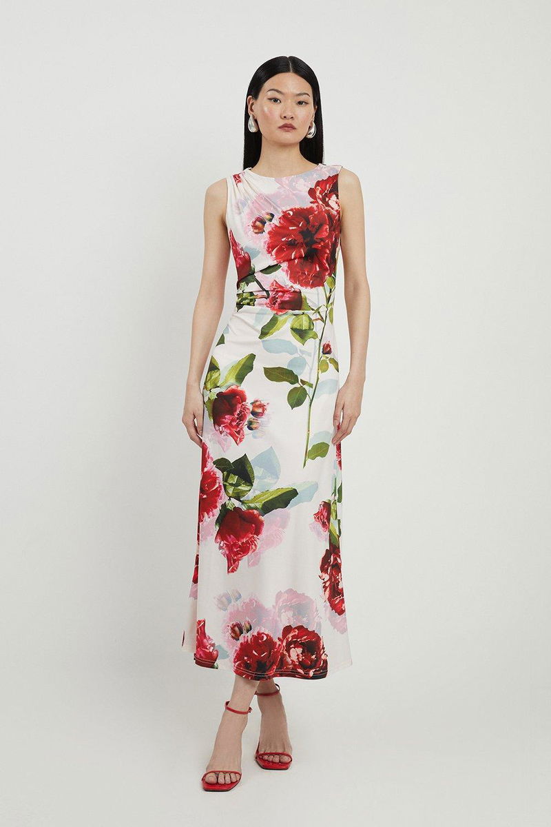 princess polly baby blue dress KAREN MILLEN Petite Rose Print Drapey Crepe Jersey Maxi Dress