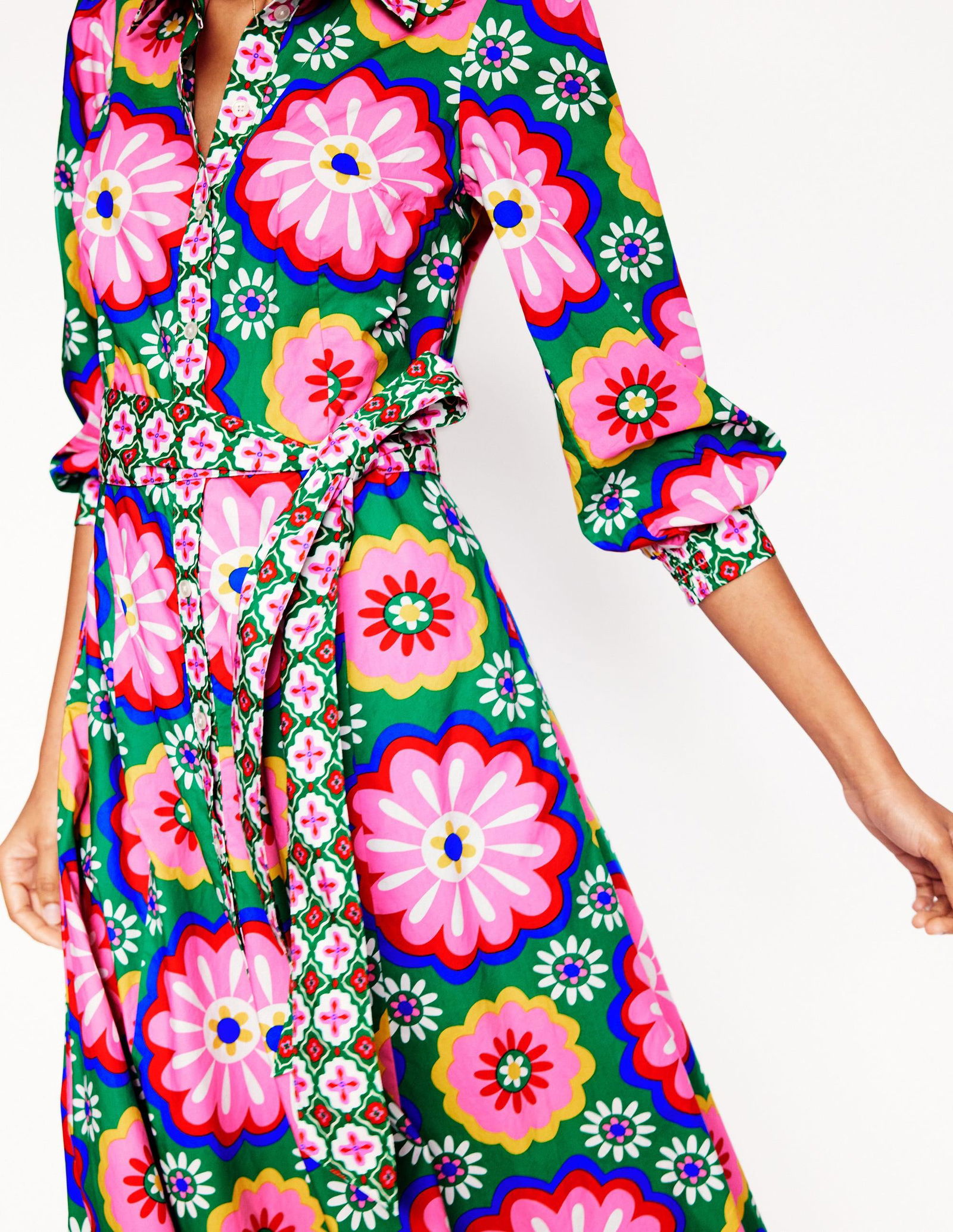 BODEN Clara Cotton Shirt Dress-Multi, Flower Tile | endource BODEN Clara Cotton Shirt Dress-Multi, Flower Tile | endource