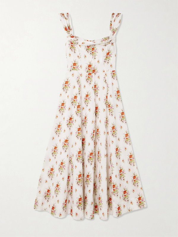 DÔEN Clea Ruffled Floral-Print Organic Cotton Midi Dress