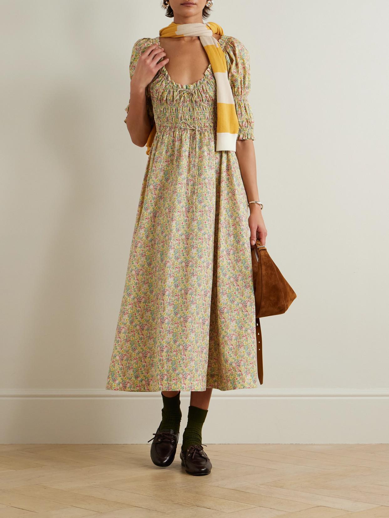 den ischia shirred cotton-blend voile midi dress Ischia shirred organic cotton-voile midi dress - black