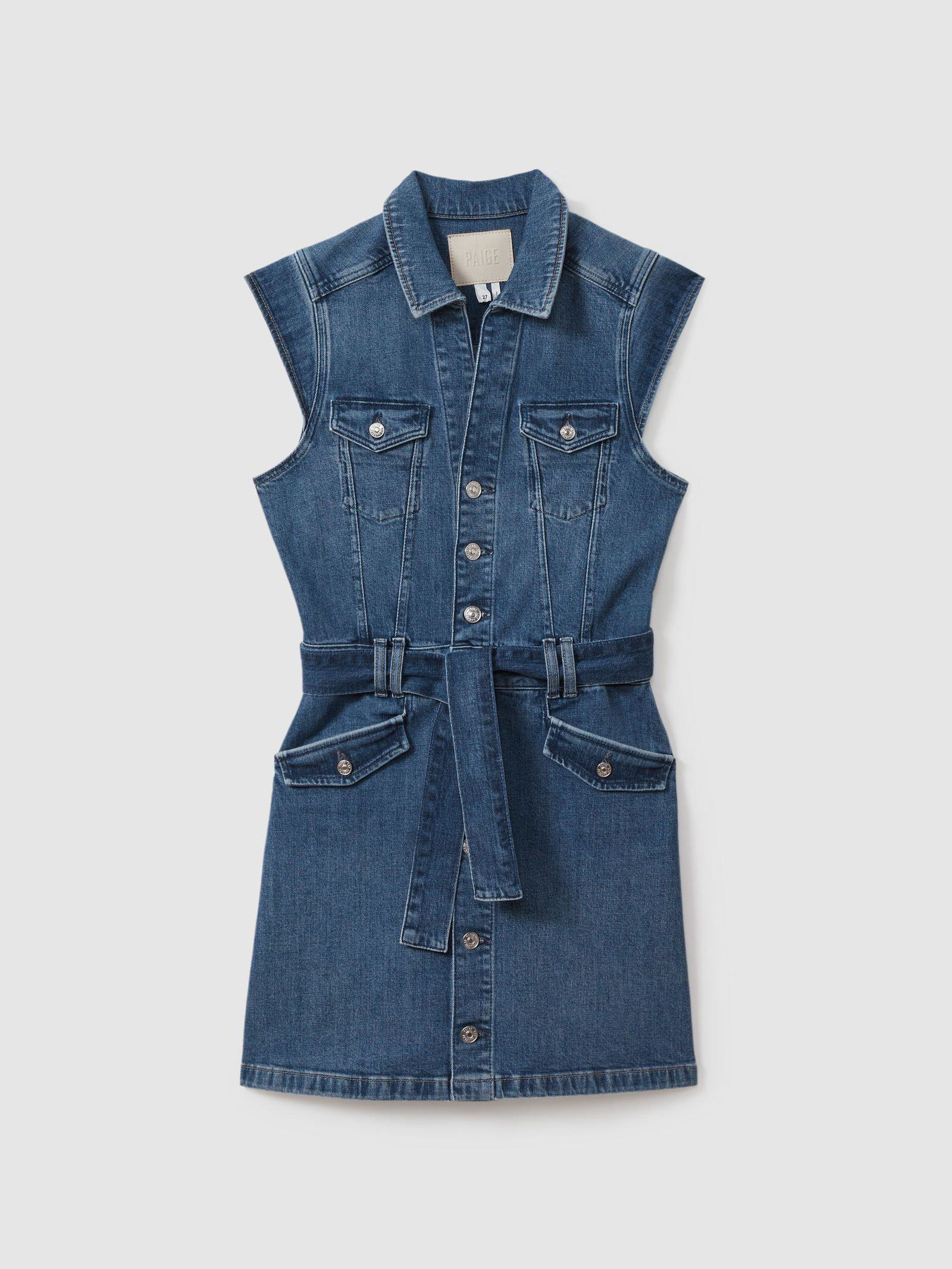 PAIGE Belted Denim Mini Dress endource