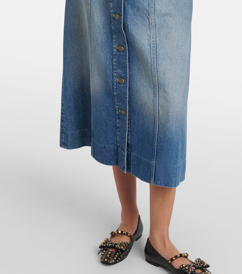 Valentino denim midi skirt with studded black shoes