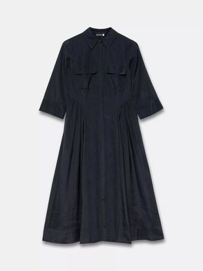 blue linen shirt dress women Ora Linen Blend Shirt Dress-Navy