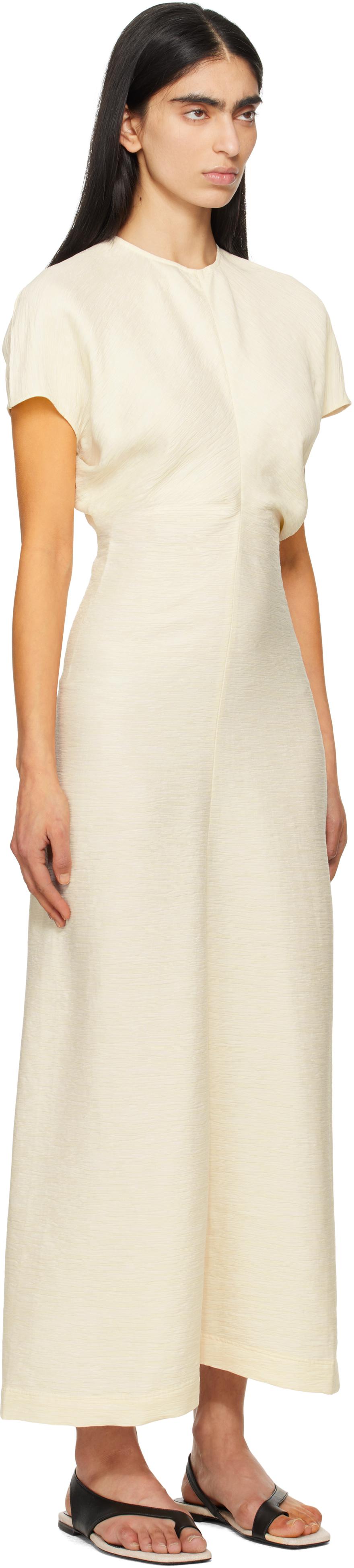 slouch waist crinkled dress cream TOTEME Slouch Waist Crinkled Midi Dress
