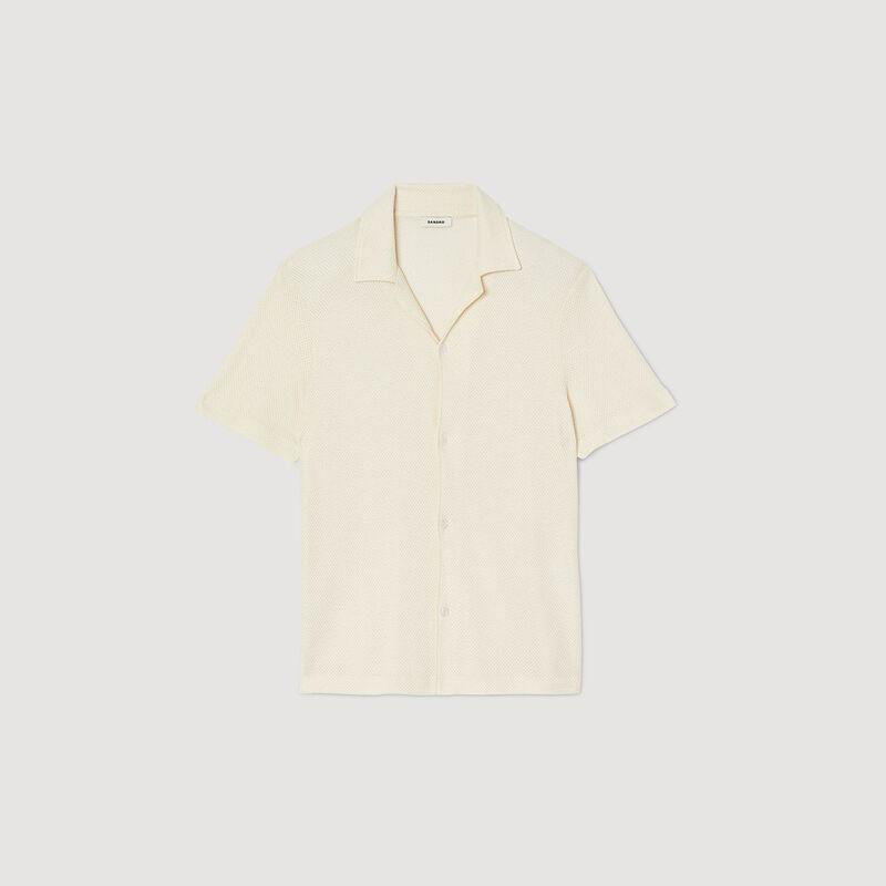 Cream-colored ribbed short-sleeve shirt, SANDRO