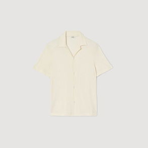 Cream-colored ribbed short-sleeve shirt, SANDRO