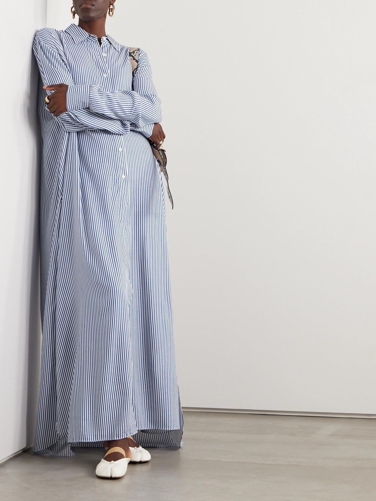the frankie shop avery oversized striped twill maxi shirt dress The Frankie Shop Avery Oversized Striped Twill Maxi Shirt Dress - Blue