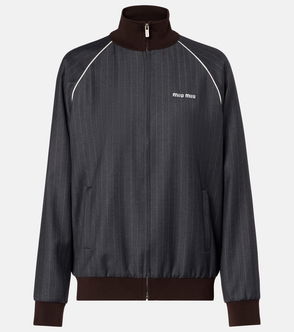 Gray pinstripe track jacket with silver trim
