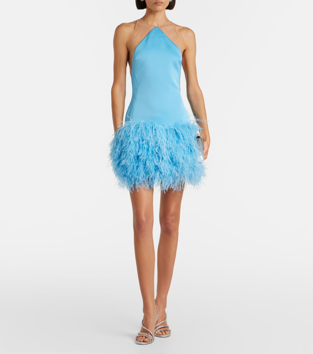 david koma blue feather dress David Koma Blue Feather Mini Dress with Split Detail Size FR 34 (UK 6)   Sellier