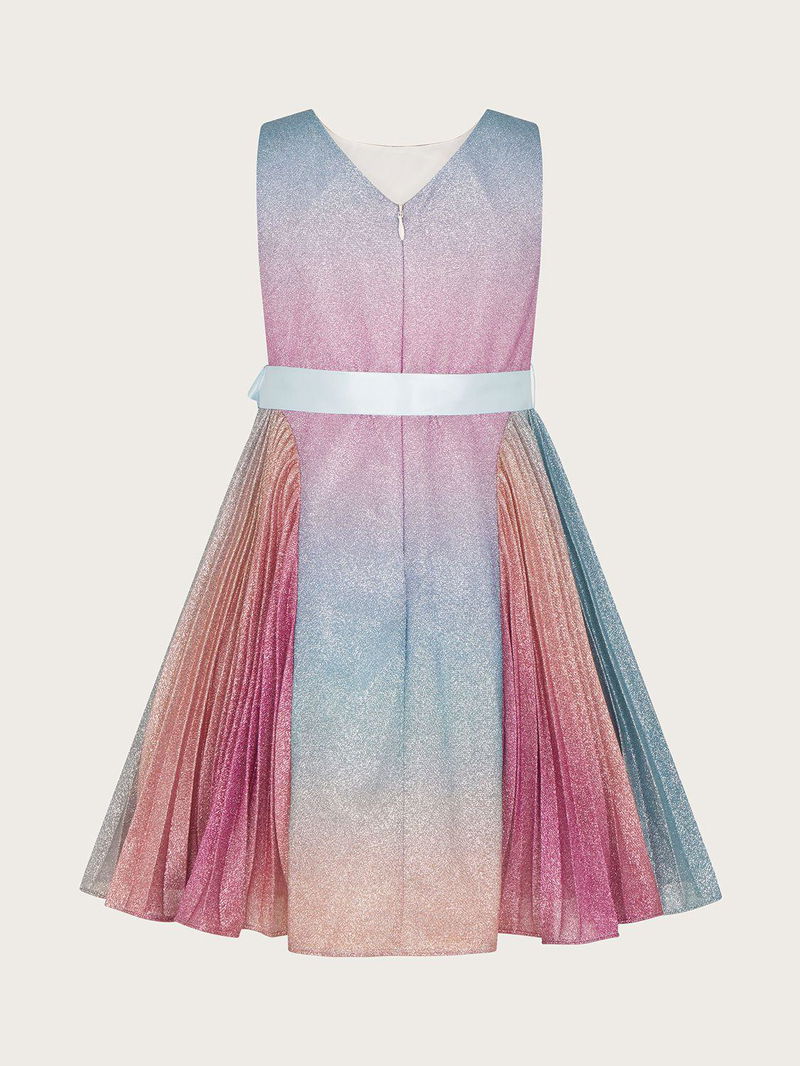 Monsoon Rainbow Ombre Shimmer Pleated Party Dress endource