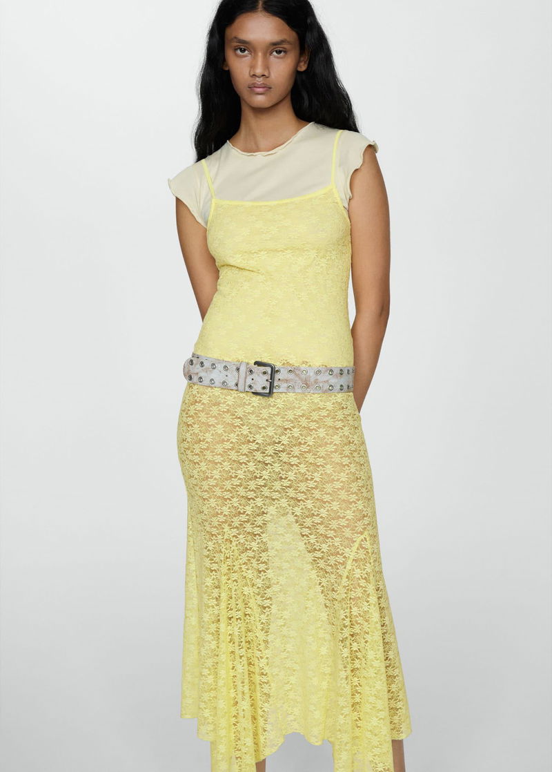 MANGO Floral Lace Dress With Asymmetrical Hem | endource