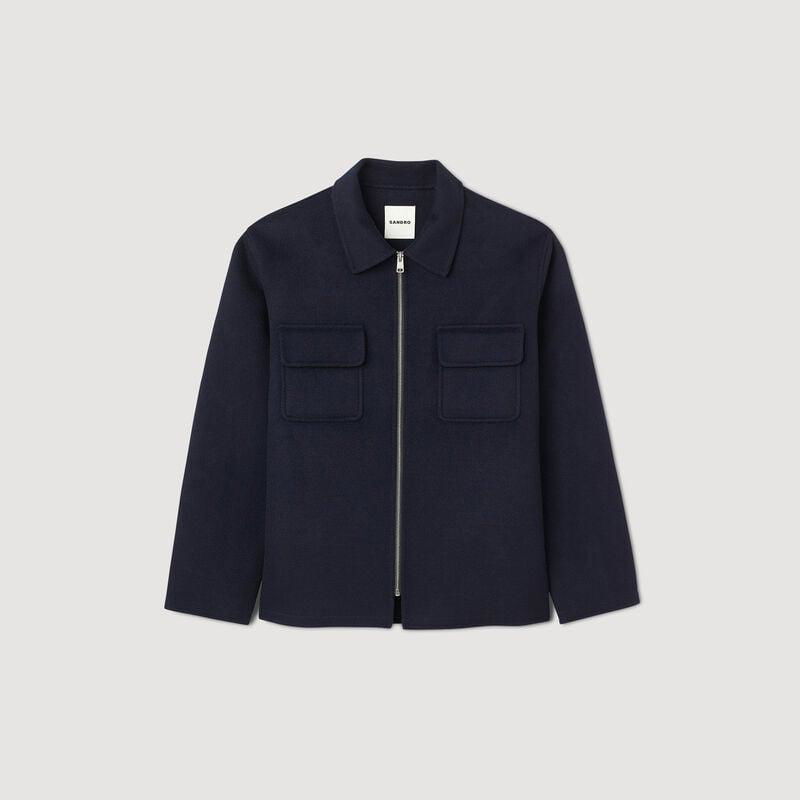 SANDRO Wool Jacket in Dark Navy | endource