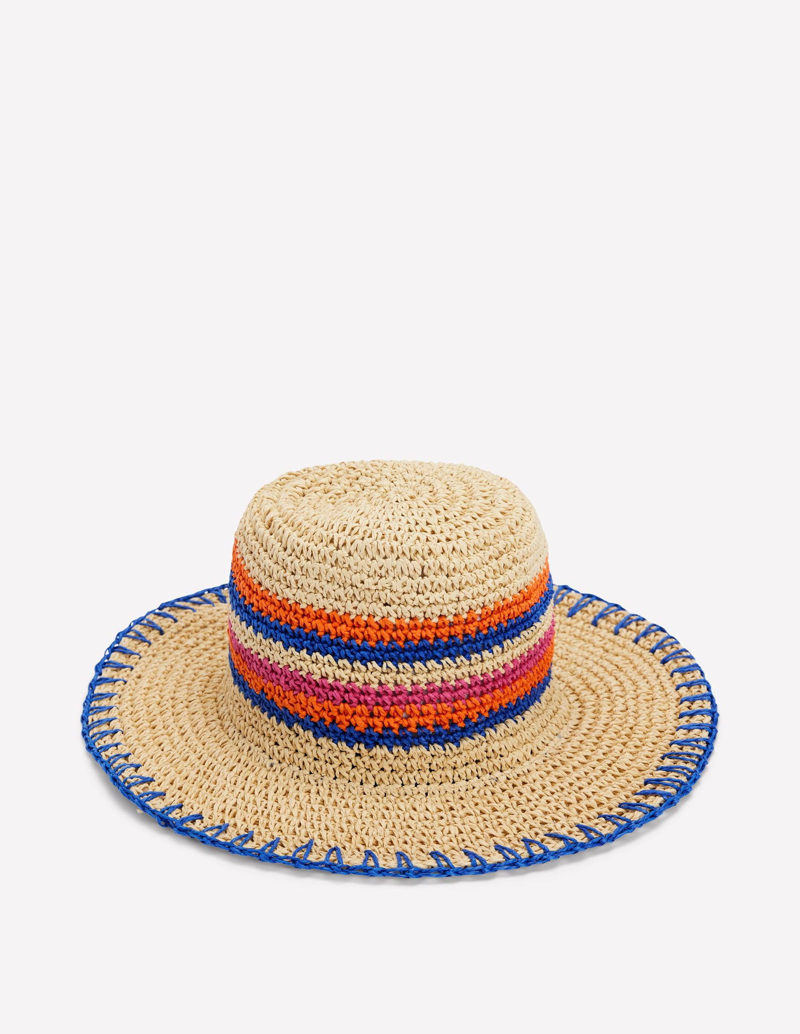 Boden Rainbow Stripe Multicolor Straw Sun Hat Beach Preppy Coastal Woven Raffia Handwoven Rainbow Stripe Raffia Hat – Sahara main image 4