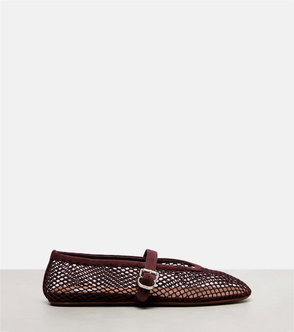 Maroon mesh ballet flat with silver buckle.