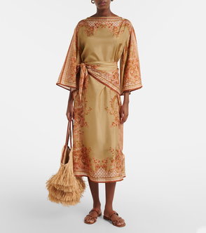 ZIMMERMANN Golden Pleated Floral Slip Dress | endource