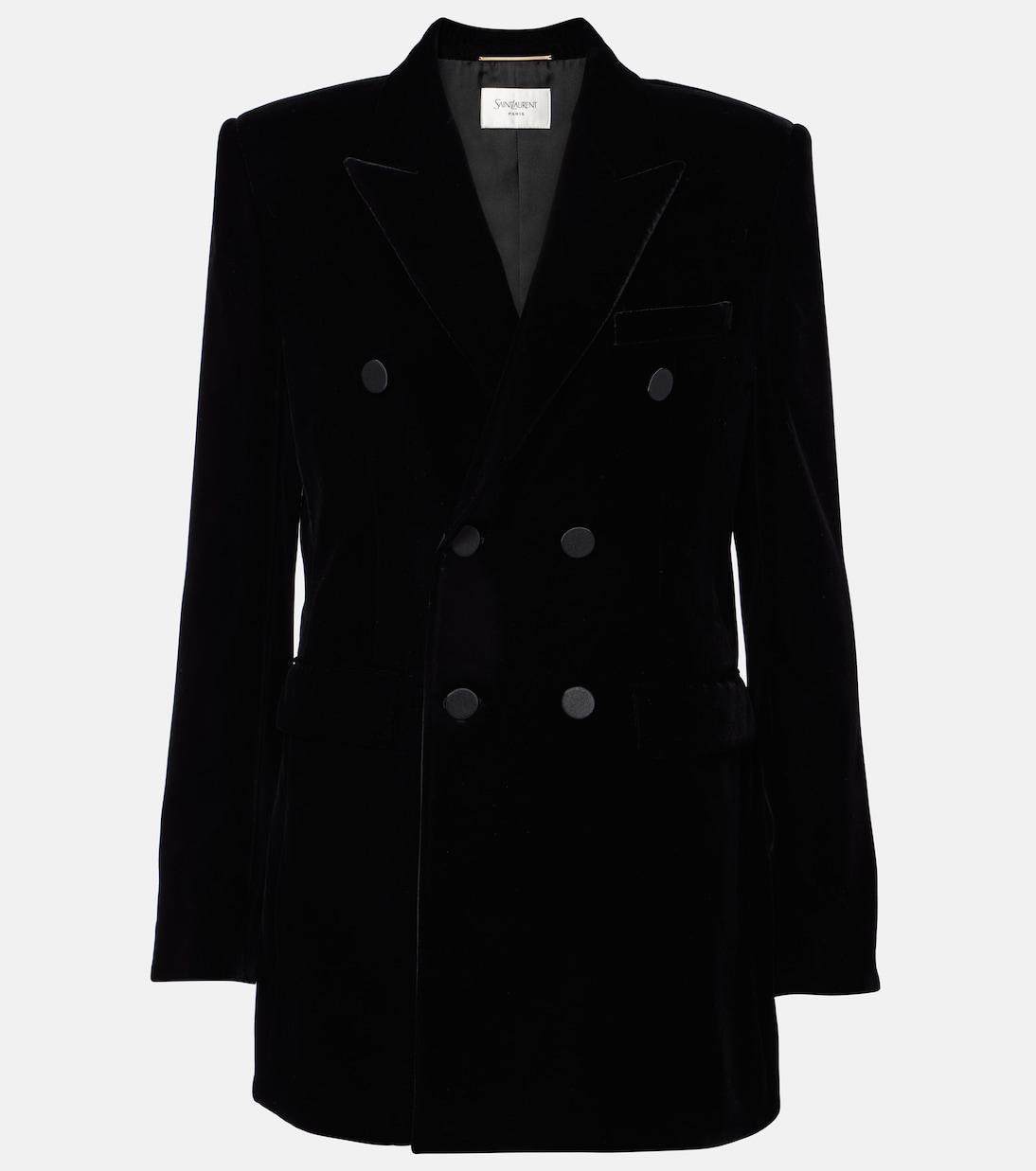Yves Saint Laurent Black Lambskin Blazer with Velvet Details. main image 0