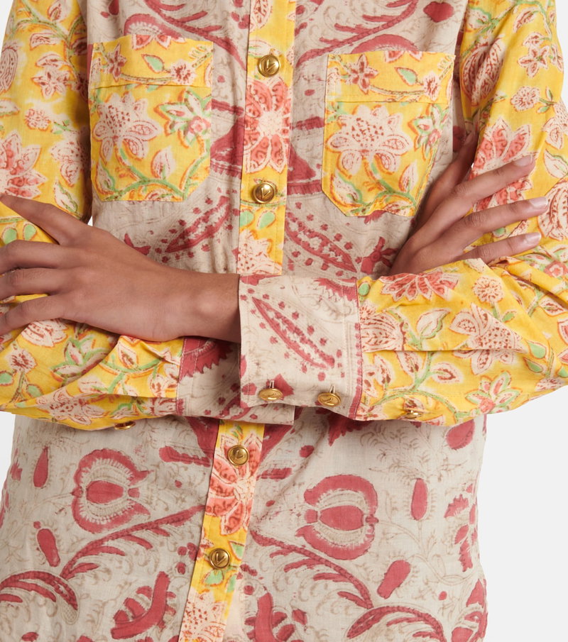 Valentino silk shirt with floral print, beige and yellow