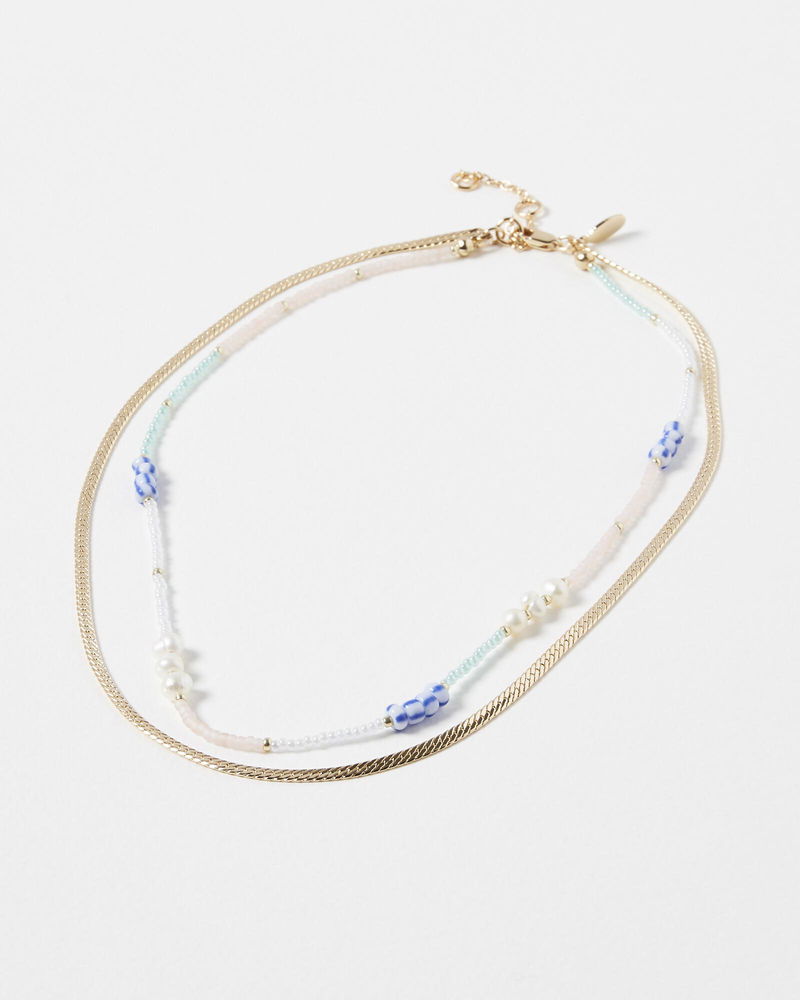 OLIVER BONAS Zara Snake Chain, Bead Pearl Double Row Layered