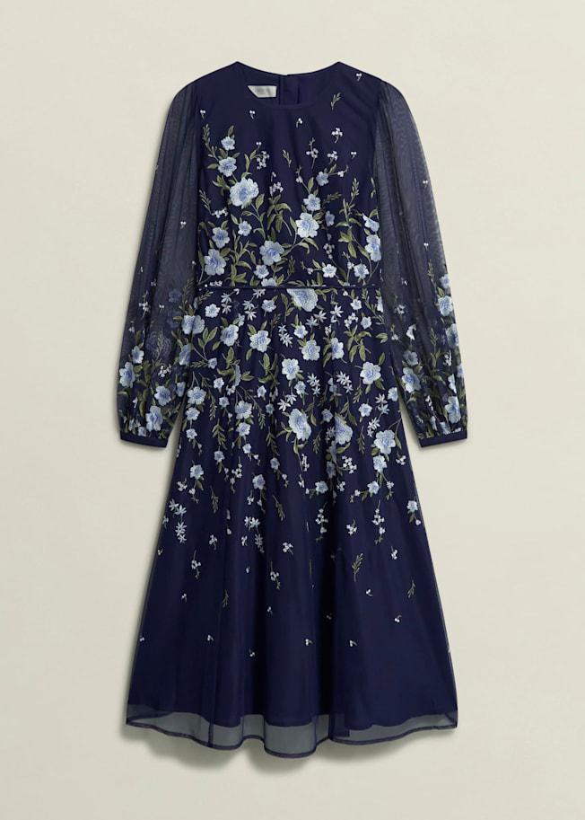 sachin and babi light blue dress ASOS Asos Design Petite Bridesmaid Floral Embroidered Flutter Sleeve Maxi  Dress With Embellishment in Blue main image 0