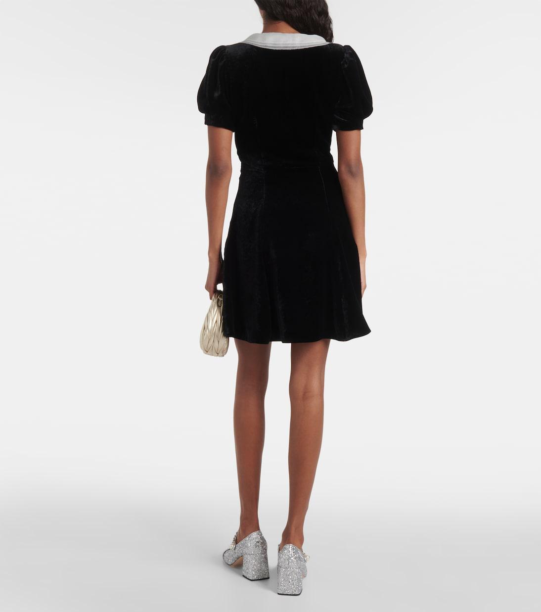 MIU MIU V-Neck Organza-Trimmed Velvet Minidress