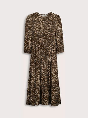 knee length dresses for ladies Hazel Leopard Print Midi Tea Dress Neutral Animal Partywear Womens UK main image 1