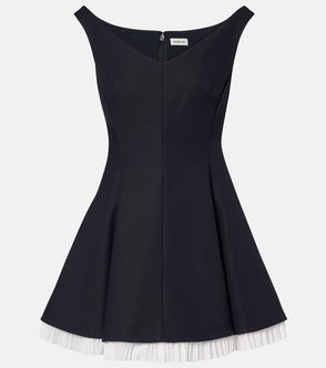 Black pleated dress with white trim, SIMKHAI branding