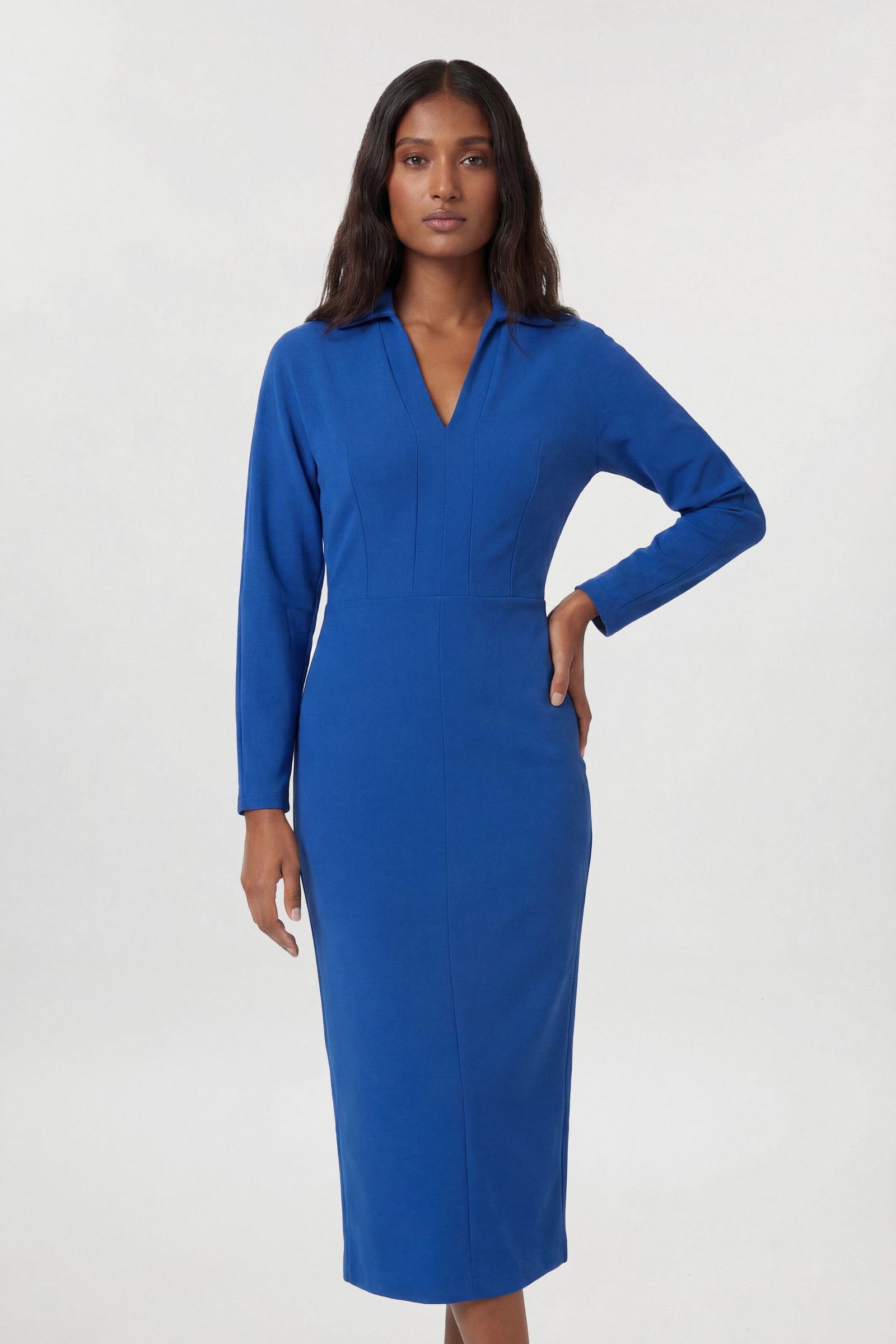 karen millen blue midi dress Karen Millen Jacquard Denim Full Skirted Midi Dress in Mid Blue